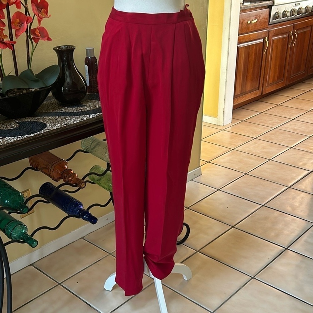 Vtg Y2K Allison Taylor NWOT Holiday 100% Silk Red Pant Suit Set Size Medium - Picture 10 of 16